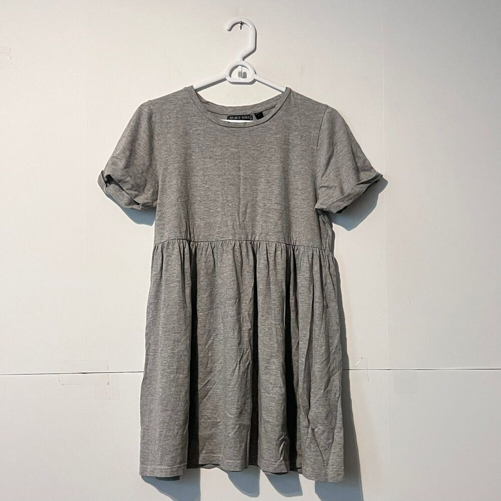 Brave Soul Womens A-Line Midi T-Shirt Dress Size 8 Grey Short Sleeve Summer